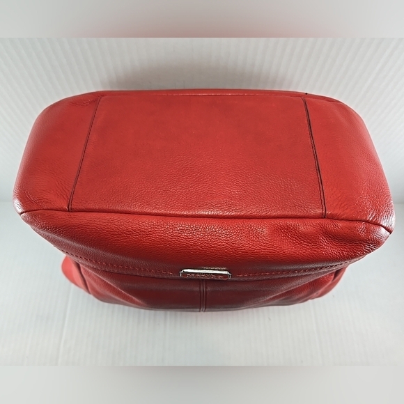 Coach Park North South Shoulder Tote Bag Red Pebbled Leather Large Purse Carry - Picture 11 of 16